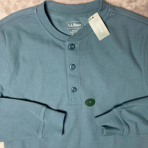Ll Bean Waffle Henley Blue Small Slim Fit - Picture 1 of 6
